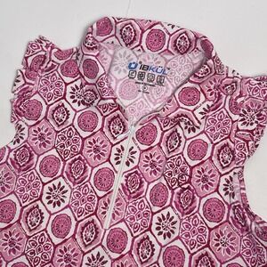 IBKUL Women's Medium Pink White Sleeveless 1/4 Zip Ruffle Golf Pickleball